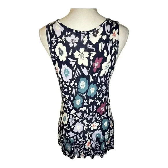 Ann Taylor LOFT Women’s Medium Black‎ Multi Floral Ruffled Hem Sleeveless Top - Picture 3 of 4